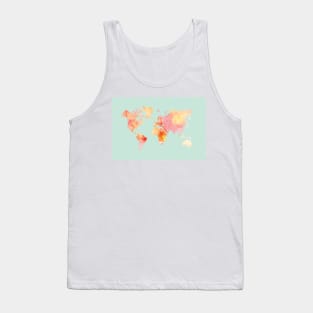 World Map Watercolor, Blush and Mint Palette Tank Top